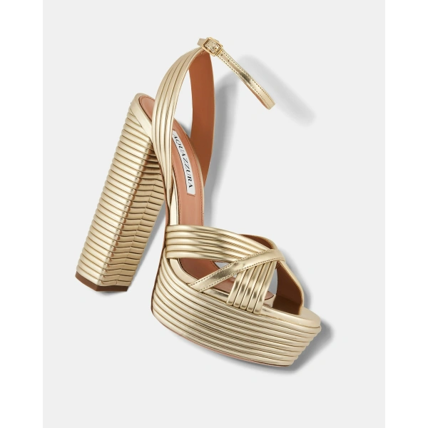 Aquazzura Sundance Plateau 140 in Light Gold, view 3 | Platform Heels