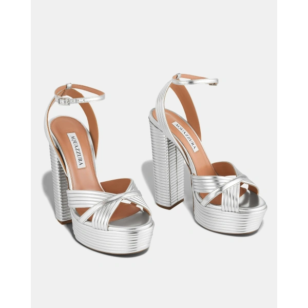 Aquazzura Sundance Plateau 140 in Silver, view 3 | Platform Heels