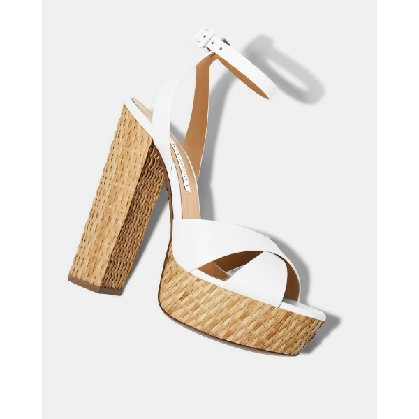 Aquazzura Sunseeker Sandal Plateau 140 in White, view 3 | Platform Heels