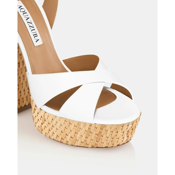 Aquazzura Sunseeker Sandal Plateau 140 in White, view 6 | Platform Heels