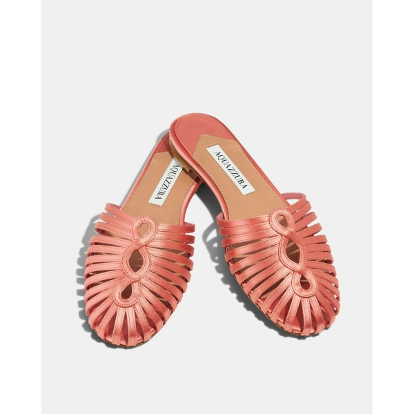 Aquazzura Sweet Surrender Mule Flat in Spring Peach, view 3 | Mules