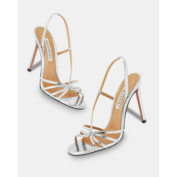 Aquazzura Talk To Me Sandal 105 in Silver, view 3 | Sandals