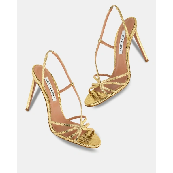 Aquazzura Talk To Me Sandal 105 in Soft Gold, view 3 | Sandals