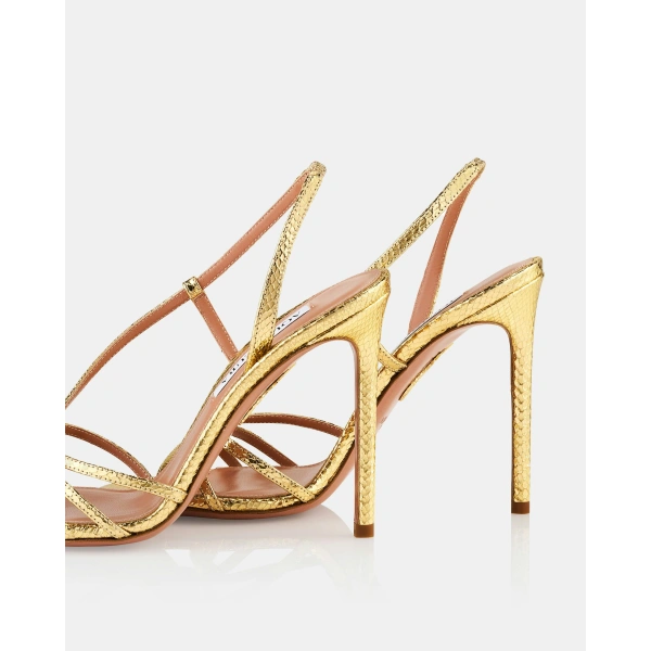 Aquazzura Talk To Me Sandal 105 in Soft Gold, view 4 | Sandals