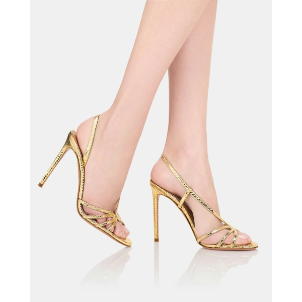 Aquazzura Talk To Me Sandal 105 in Soft Gold, view 5 | Sandals