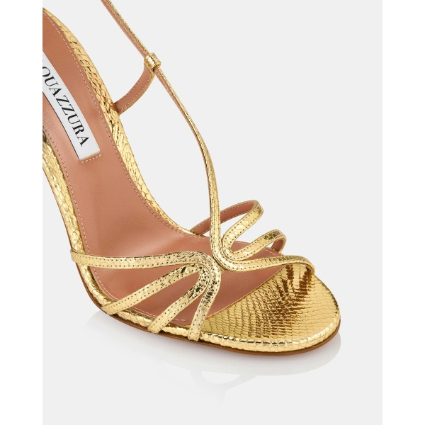 Aquazzura Talk To Me Sandal 105 in Soft Gold, view 6 | Sandals