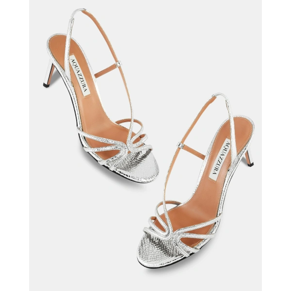 Aquazzura Talk To Me Sandal 75 in Silver, view 3 | Sandals