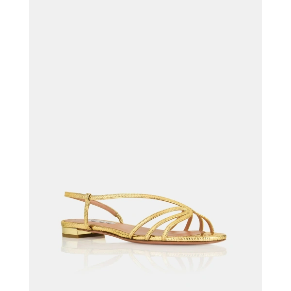 Aquazzura Talk To Me Sandal Flat in Soft Gold, view 2 | Sandals