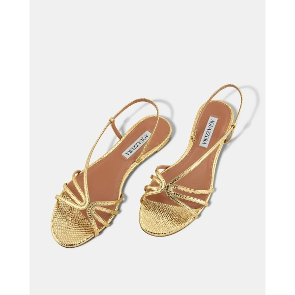 Aquazzura Talk To Me Sandal Flat in Soft Gold, view 3 | Sandals