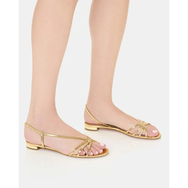 Aquazzura Talk To Me Sandal Flat in Soft Gold, view 5 | Sandals