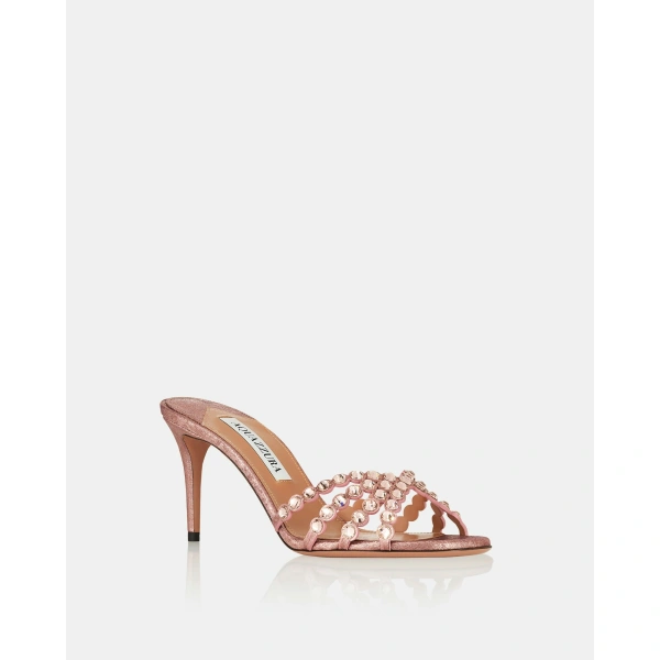 Aquazzura Tequila Mule 75 in Dusty Rose, view 2 | Mules
