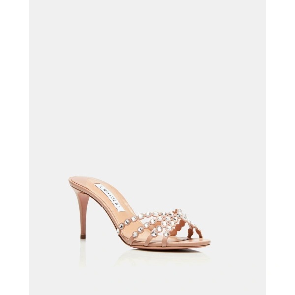 Aquazzura Tequila Mule 75 in Powder Pink, view 2 | Mules