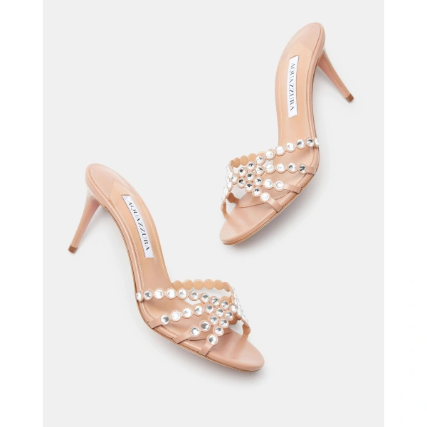 Aquazzura Tequila Mule 75 in Powder Pink, view 3 | Mules