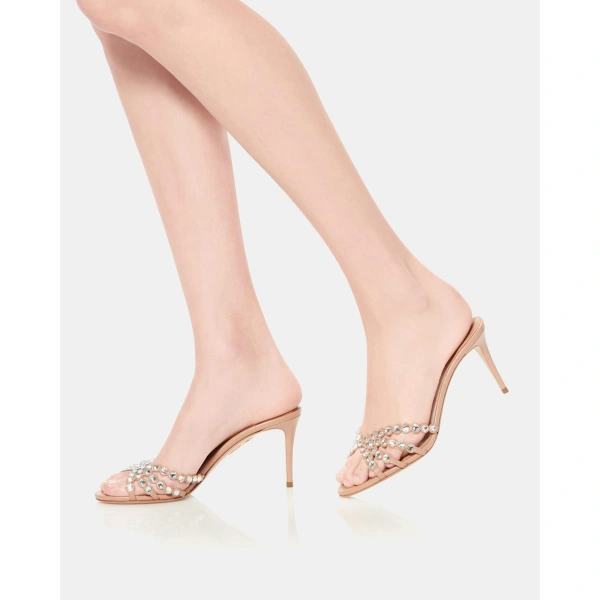 Aquazzura Tequila Mule 75 in Powder Pink, view 5 | Mules