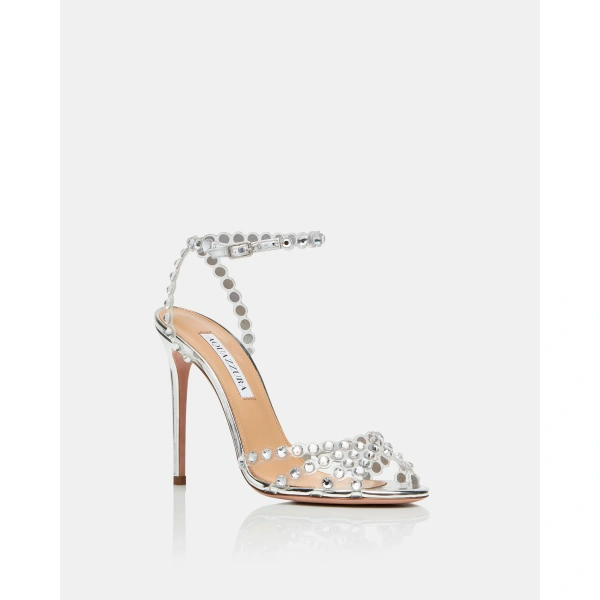 Aquazzura Tequila Plexi Sandal 105 in Silver, view 2 | Sandals