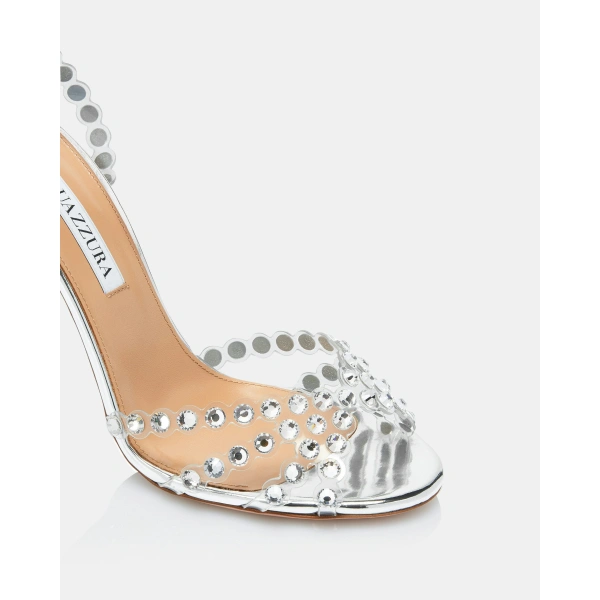Aquazzura Tequila Plexi Sandal 105 in Silver, view 3 | Sandals