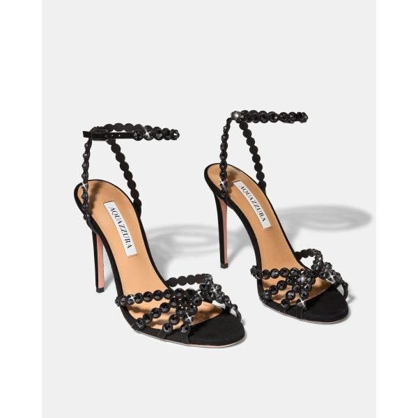 Aquazzura Tequila Sandal 105 in Jet Black, view 3 | Sandals