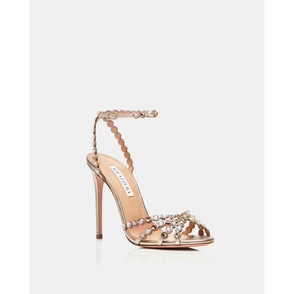 Aquazzura Tequila Sandal 105 in Light Copper, view 2 | Sandals