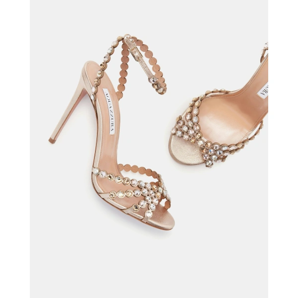 Aquazzura Tequila Sandal 105 in Light Copper, view 3 | Sandals