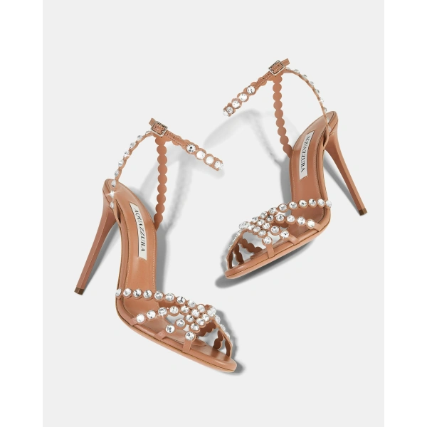 Aquazzura Tequila Sandal 105 in Powder Pink, view 3 | Sandals