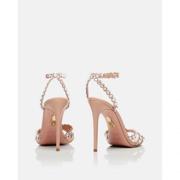 Aquazzura Tequila Sandal 105 in Powder Pink, view 4 | Sandals