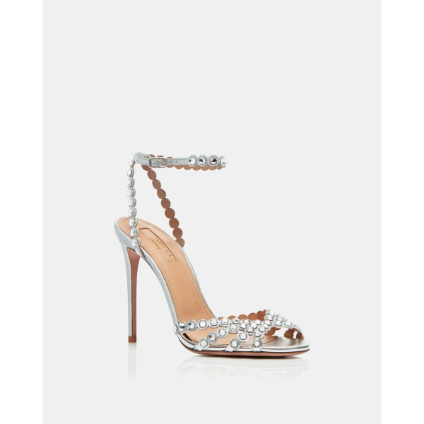 Aquazzura Tequila Sandal 105 in Silver, view 2 | Sandals