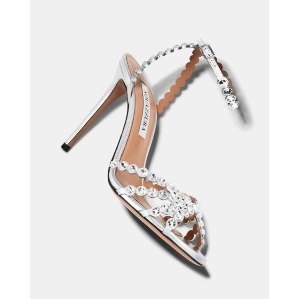 Aquazzura Tequila Sandal 105 in Silver, view 3 | Sandals