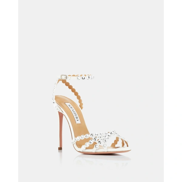 Aquazzura Tequila Sandal 105 in White, view 2 | Sandals