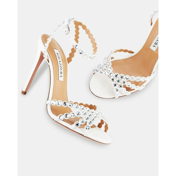 Aquazzura Tequila Sandal 105 in White, view 3 | Sandals