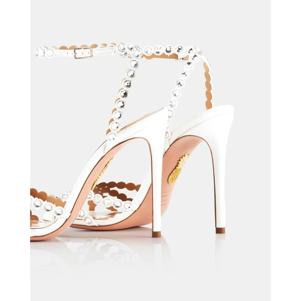 Aquazzura Tequila Sandal 105 in White, view 4 | Sandals