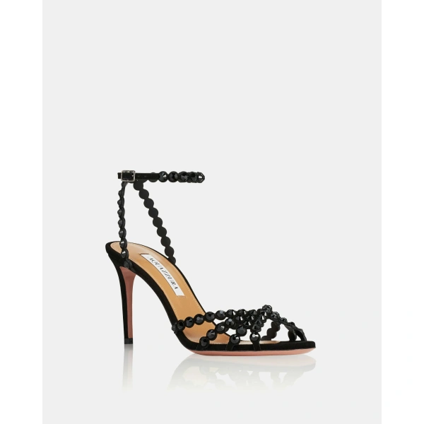 Aquazzura Tequila Sandal 85 in Jet Black, view 2 | Sandals