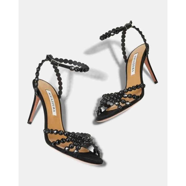 Aquazzura Tequila Sandal 85 in Jet Black, view 3 | Sandals
