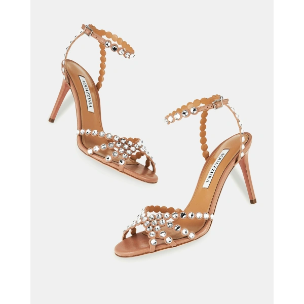 Aquazzura Tequila Sandal 85 in Powder Pink, view 3 | Sandals