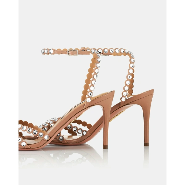 Aquazzura Tequila Sandal 85 in Powder Pink, view 4 | Sandals