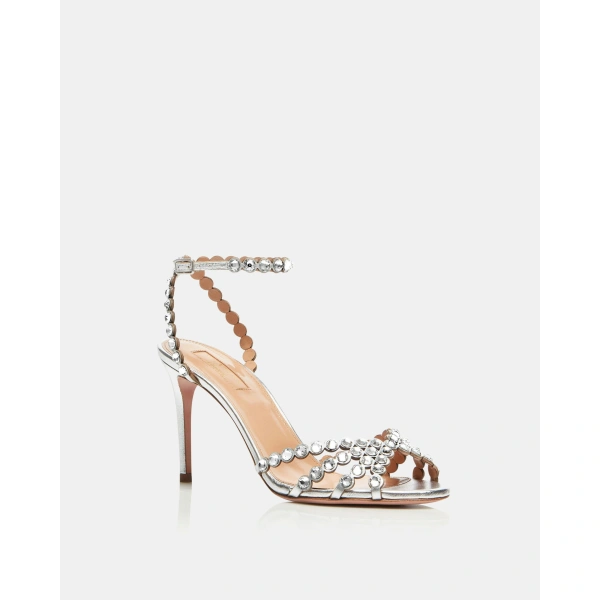 Aquazzura Tequila Sandal 85 in Silver, view 2 | Sandals