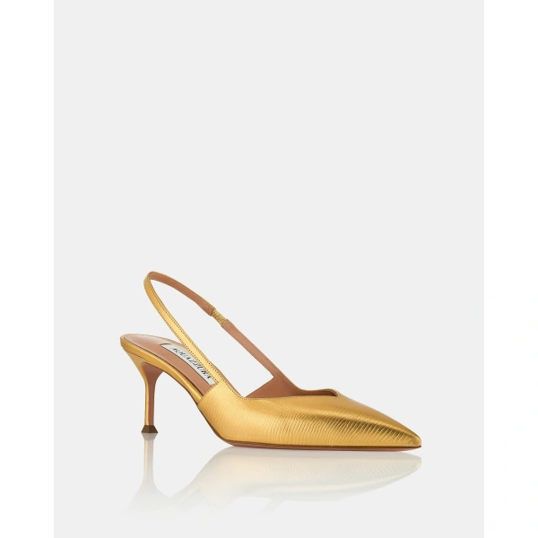 Aquazzura Uptown Sling Pump 65 in Gold, view 2 | Slingbacks