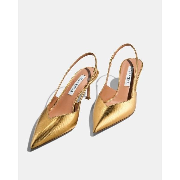 Aquazzura Uptown Sling Pump 65 in Gold, view 3 | Slingbacks