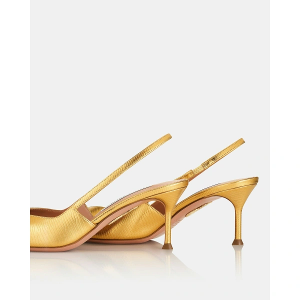 Aquazzura Uptown Sling Pump 65 in Gold, view 4 | Slingbacks