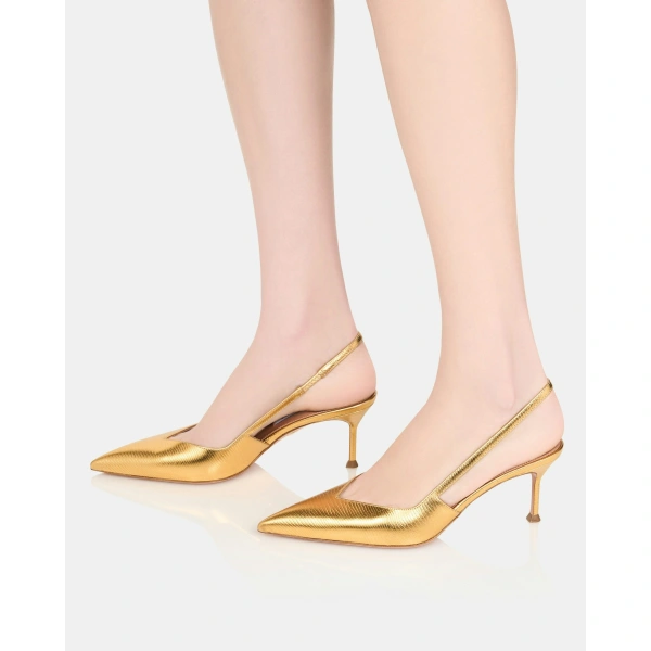 Aquazzura Uptown Sling Pump 65 in Gold, view 5 | Slingbacks