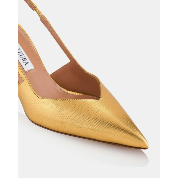 Aquazzura Uptown Sling Pump 65 in Gold, view 6 | Slingbacks