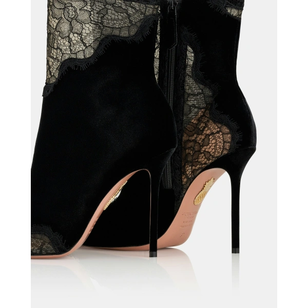 Aquazzura Velvet Meadow Bootie 105 in Black, view 4 | Ankle Boots