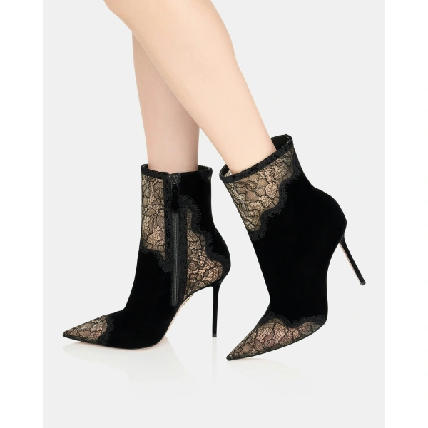 Aquazzura Velvet Meadow Bootie 105 in Black, view 5 | Ankle Boots