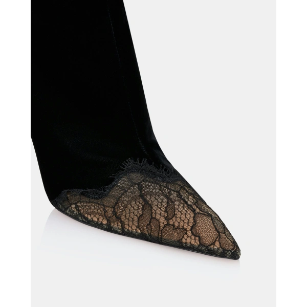 Aquazzura Velvet Meadow Bootie 105 in Black, view 6 | Ankle Boots