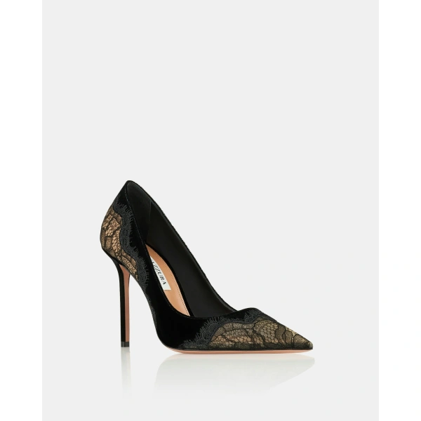 Aquazzura Velvet Meadow Pump 105 in Black, view 2 | Pumps