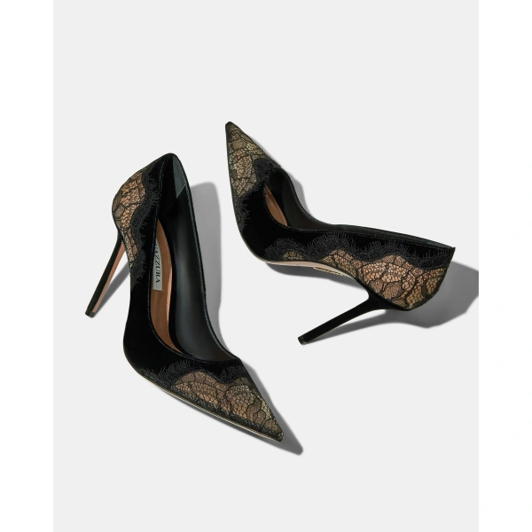 Aquazzura Velvet Meadow Pump 105 in Black, view 3 | Pumps