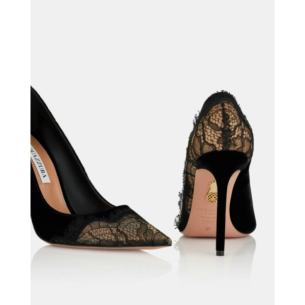 Aquazzura Velvet Meadow Pump 105 in Black, view 4 | Pumps