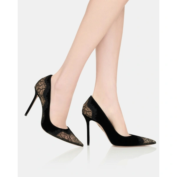 Aquazzura Velvet Meadow Pump 105 in Black, view 5 | Pumps
