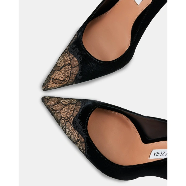 Aquazzura Velvet Meadow Pump 105 in Black, view 6 | Pumps