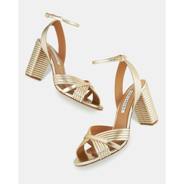 Aquazzura Very Sundance Sandal 85 in Light Gold, view 3 | Sandals
