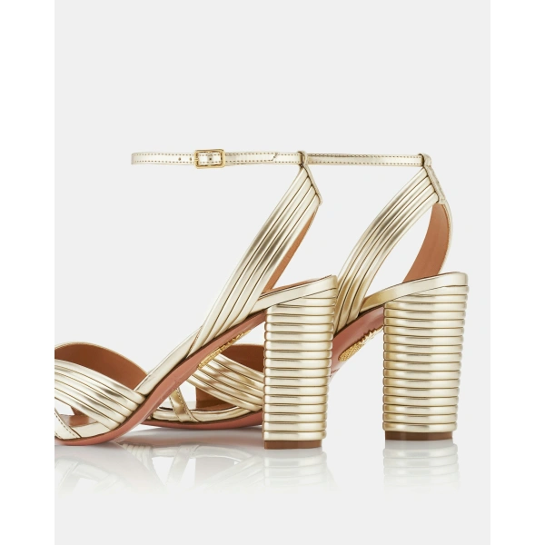 Aquazzura Very Sundance Sandal 85 in Light Gold, view 4 | Sandals